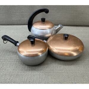 Vintage Childs Toy Wear-Ever Hallite 6-Piece Aluminum Cookware Set Copper Lids